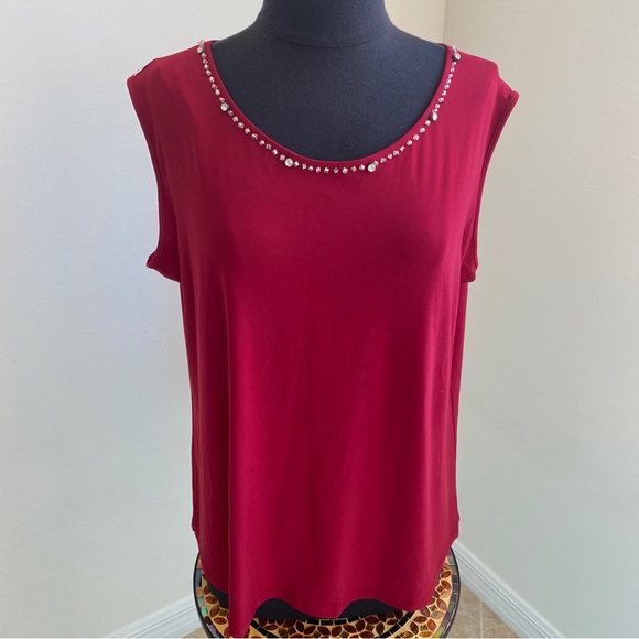 2 Piece Deep Red Sweater Jacket & Matching Tank Top Evening Wear Moda Verona 3XL - Picture 2 of 16